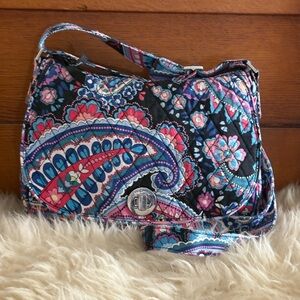 Vera Bradley ‘Haymarket Paisley’ Blue Floral Turnlock Saddle Satchel Bag